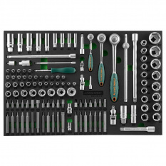 Набор торцевых головок 1/4"DR, 3/8"DR, 1/2"DR, вставок-бит, 121 предмет