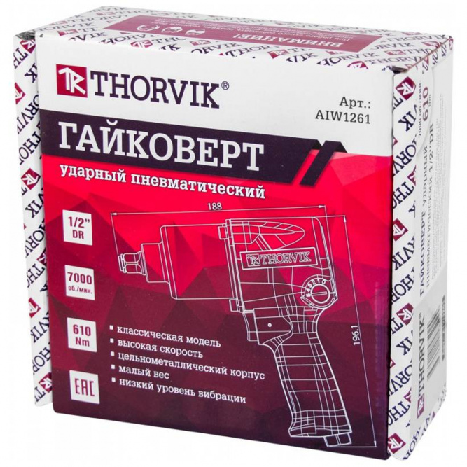Пневматический гайковерт Thorvik AIW1261 1/2&amp;quot; 7000 об/мин 610 Nm